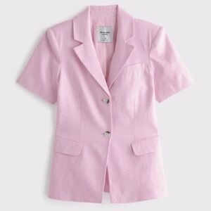 NWT Abercrombie Short-Sleeve Premium Linen Blazer Light Pink